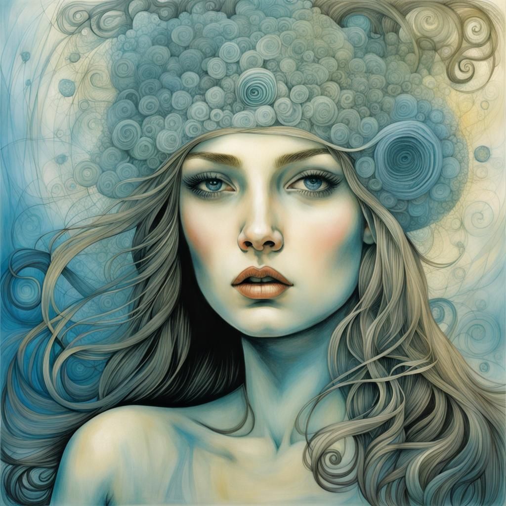 Girl in Foggy Dreamscape, Art Brut Style