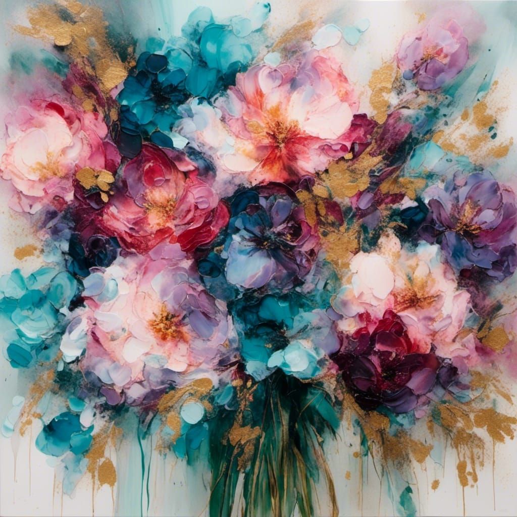 Vibrant Bouquet of Lilies and Tulips in Oil Paint