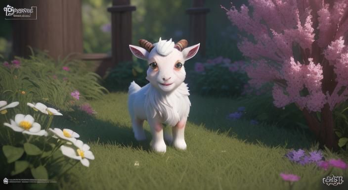 Adorable Baby Goat Greets Chibi in Flower Bed