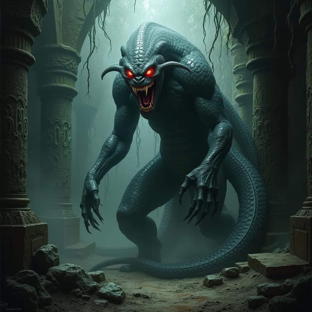 Menacing Yuan-ti Abomination in Dark Fantasy Style