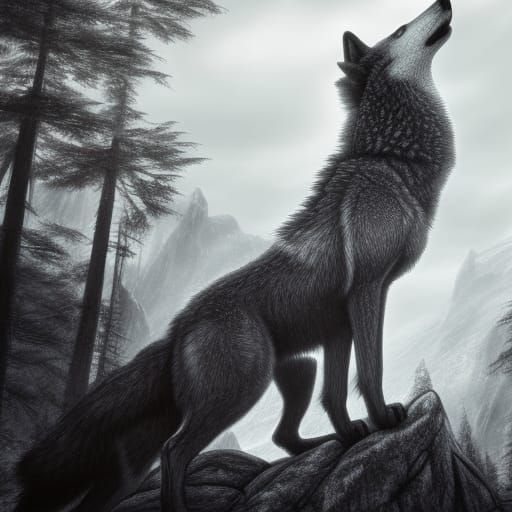 Detailed Black and Grey Wolf Howling