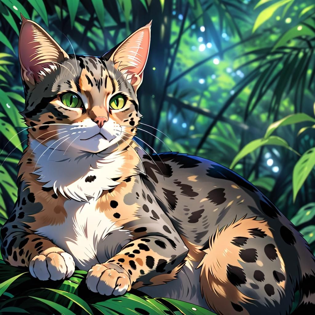 Anime Iriomote Wildcat in Jungle Setting