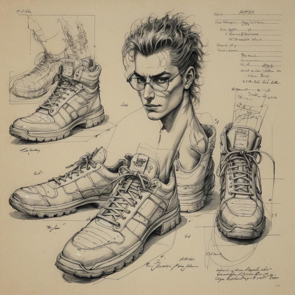 Punk Tennis Shoes in Style of Schiele Drawing