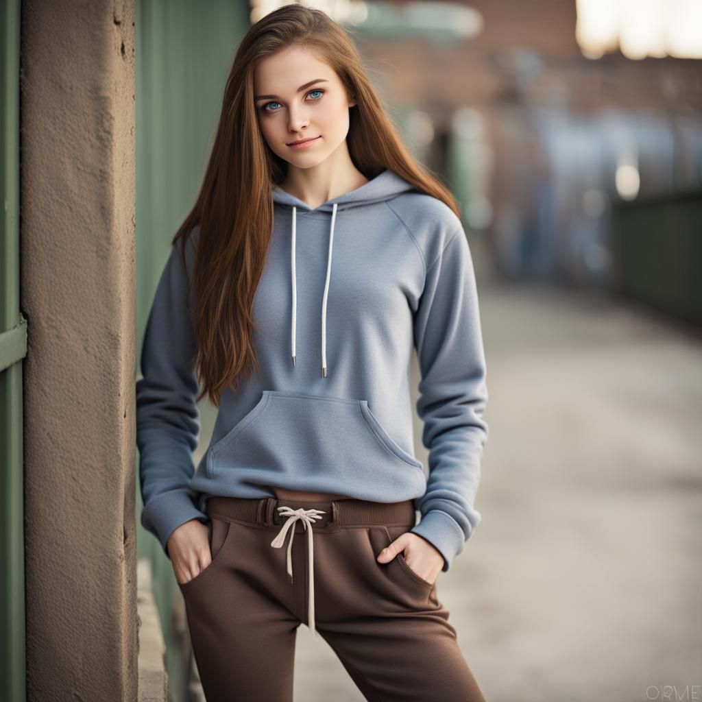 Cute Teen Girl with Hoodie and Bell Bottoms