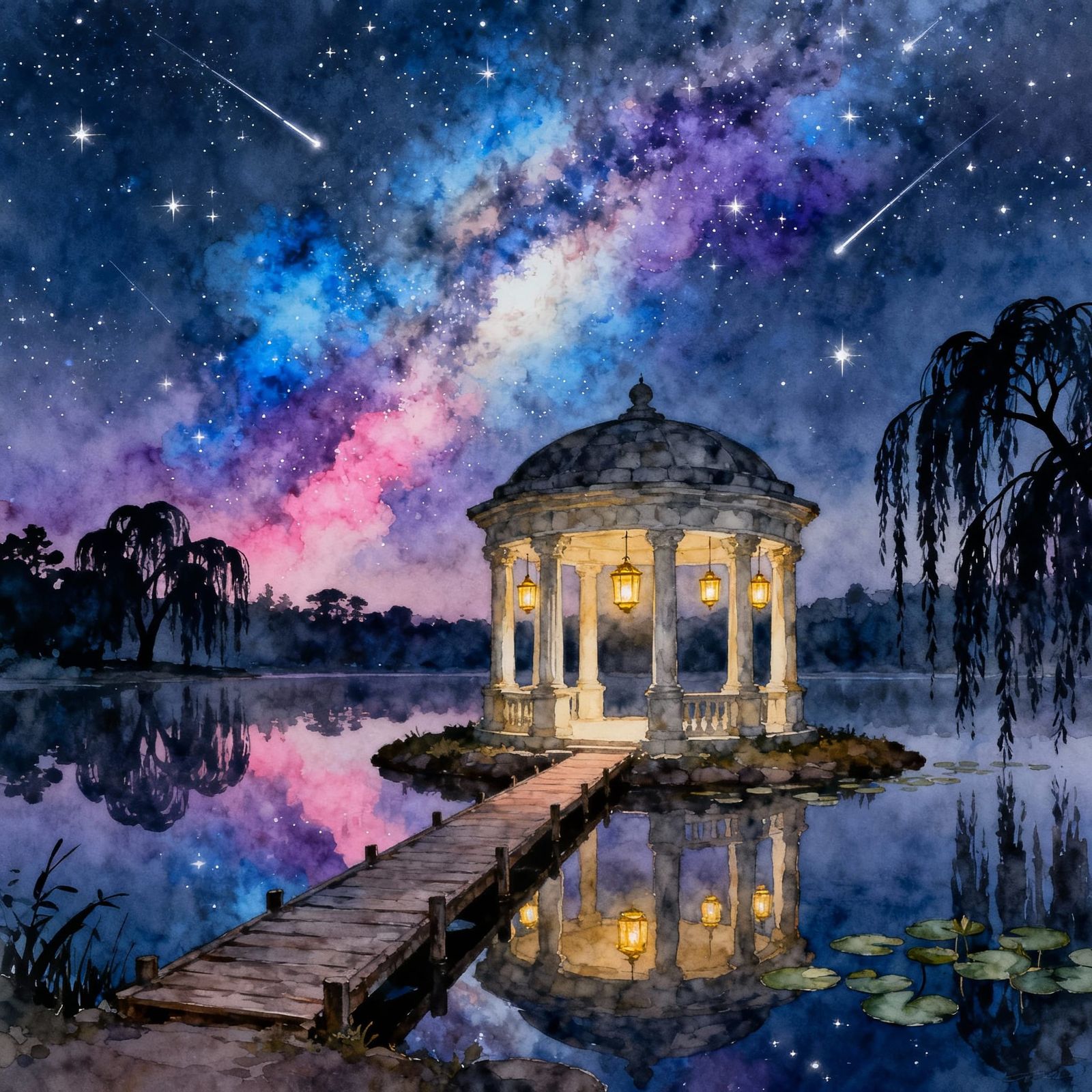 Gazebo Island Under Milky Way Sky
