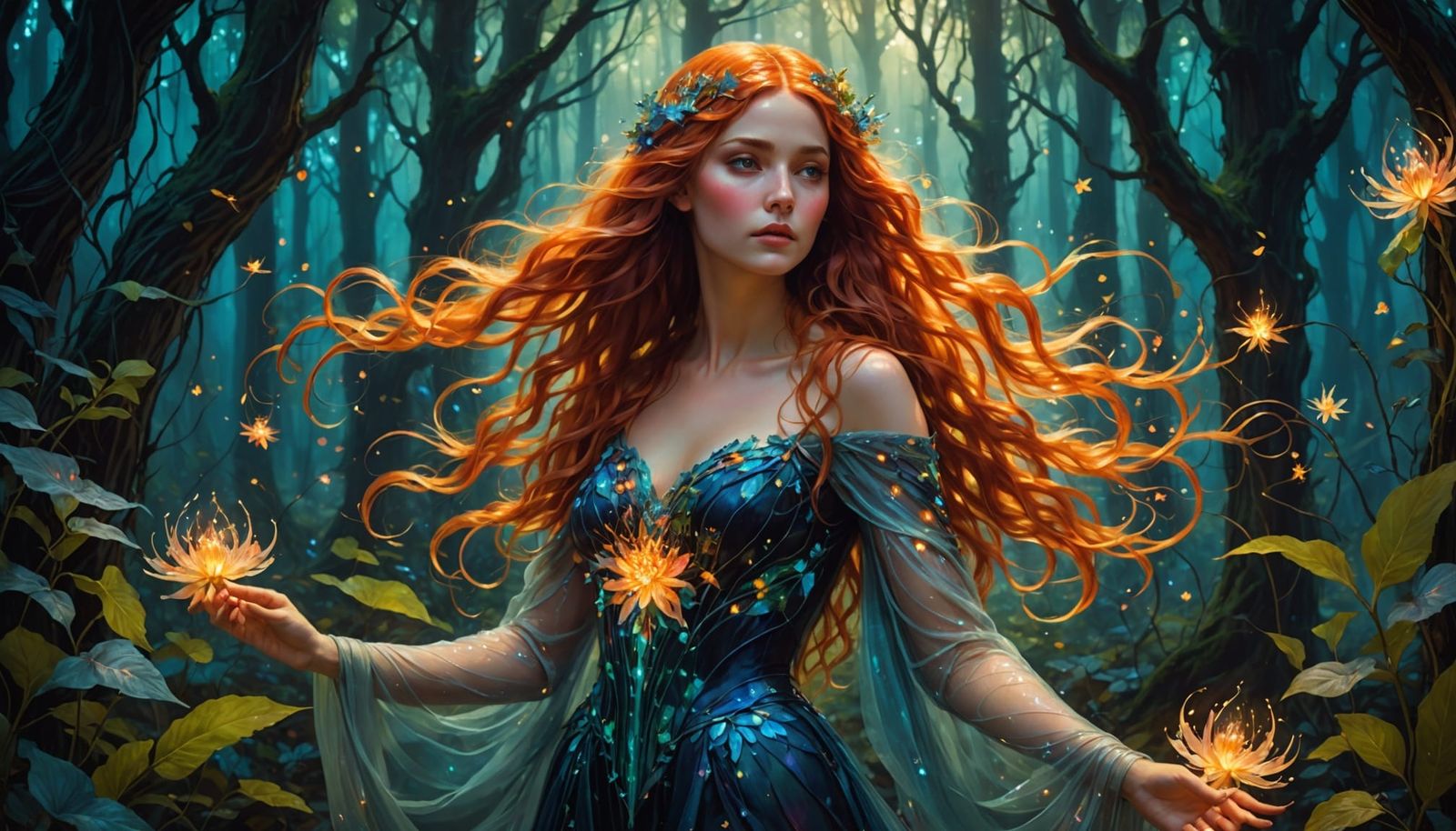 Glowing Goddess in Ethereal Forest