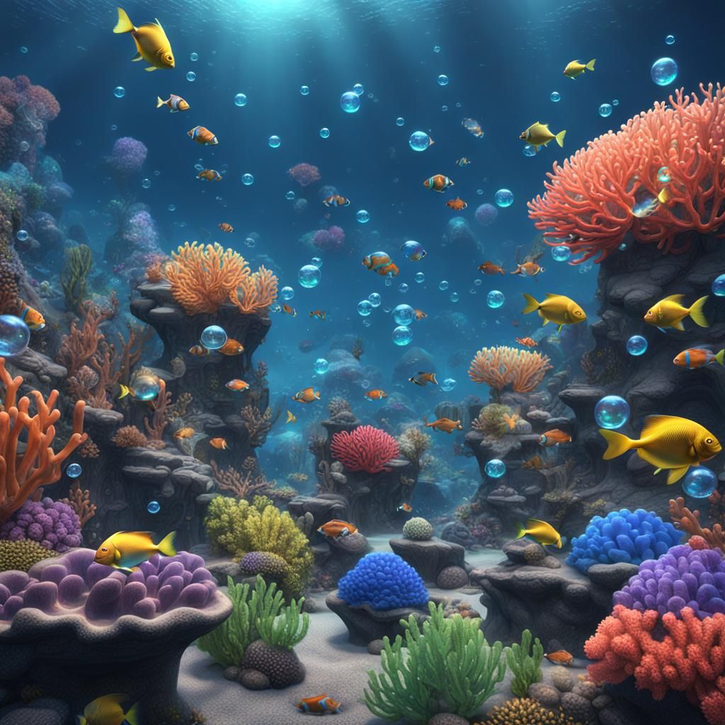 Colorful Coral Reef with Rainbow Fish, Digital Art
