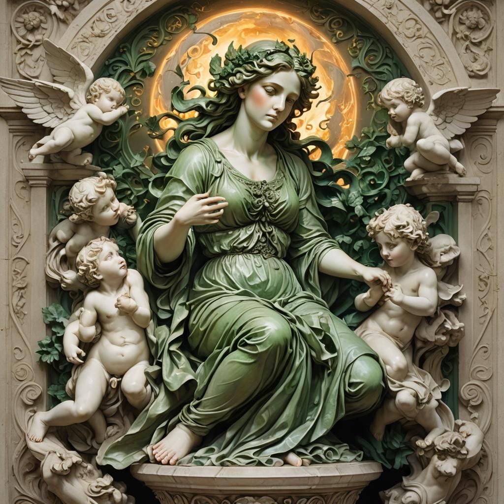 Mystical Woman with Calligraphic Script, Dark Fantasy Art