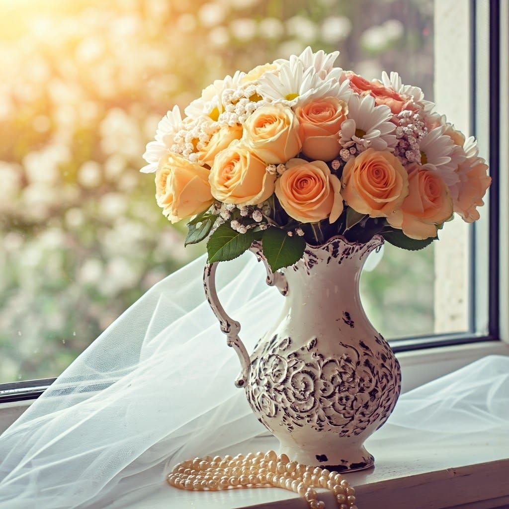 Whimsical Floral Bouquet in Distressed Vintage Vase