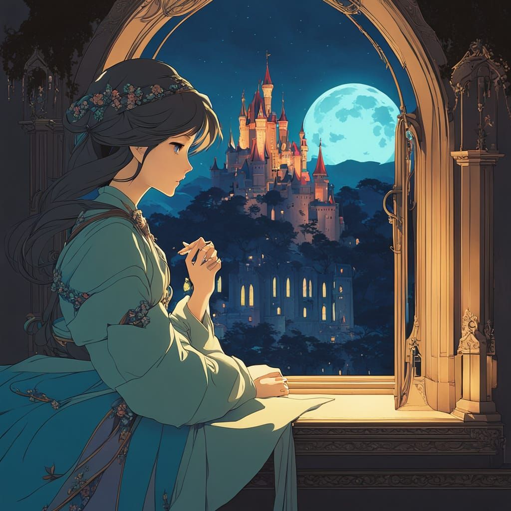 Ethereal Moonlit Scene in Anime Style