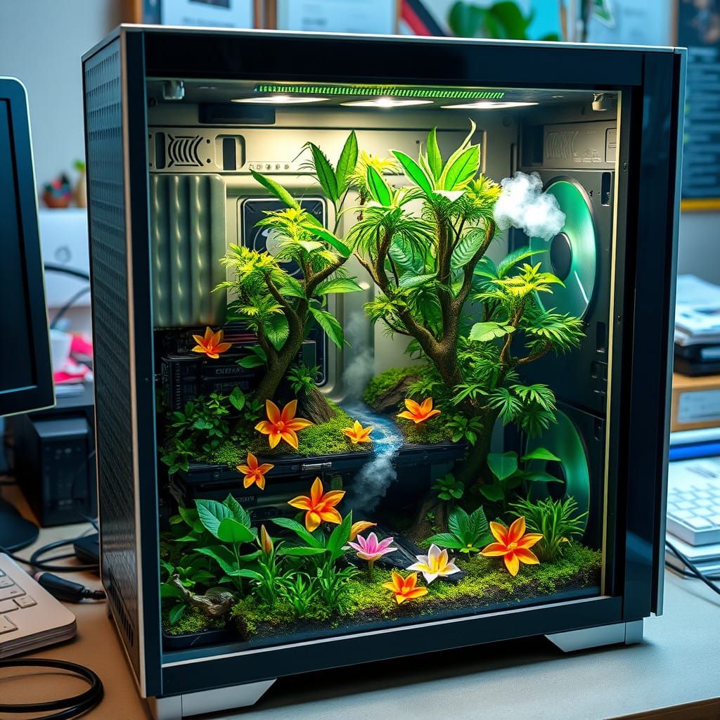 Futuristic Jungle PC Case in Modern Industrial Style