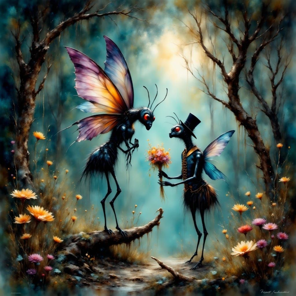 Butterfly's Gothic Encounter in a Moonlit Forest