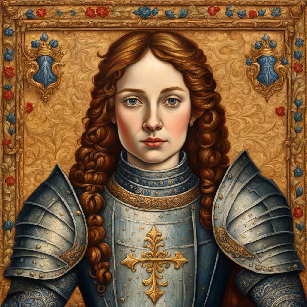 Renaissance Lady Knight Portrait in Intricate Storybook Impa...