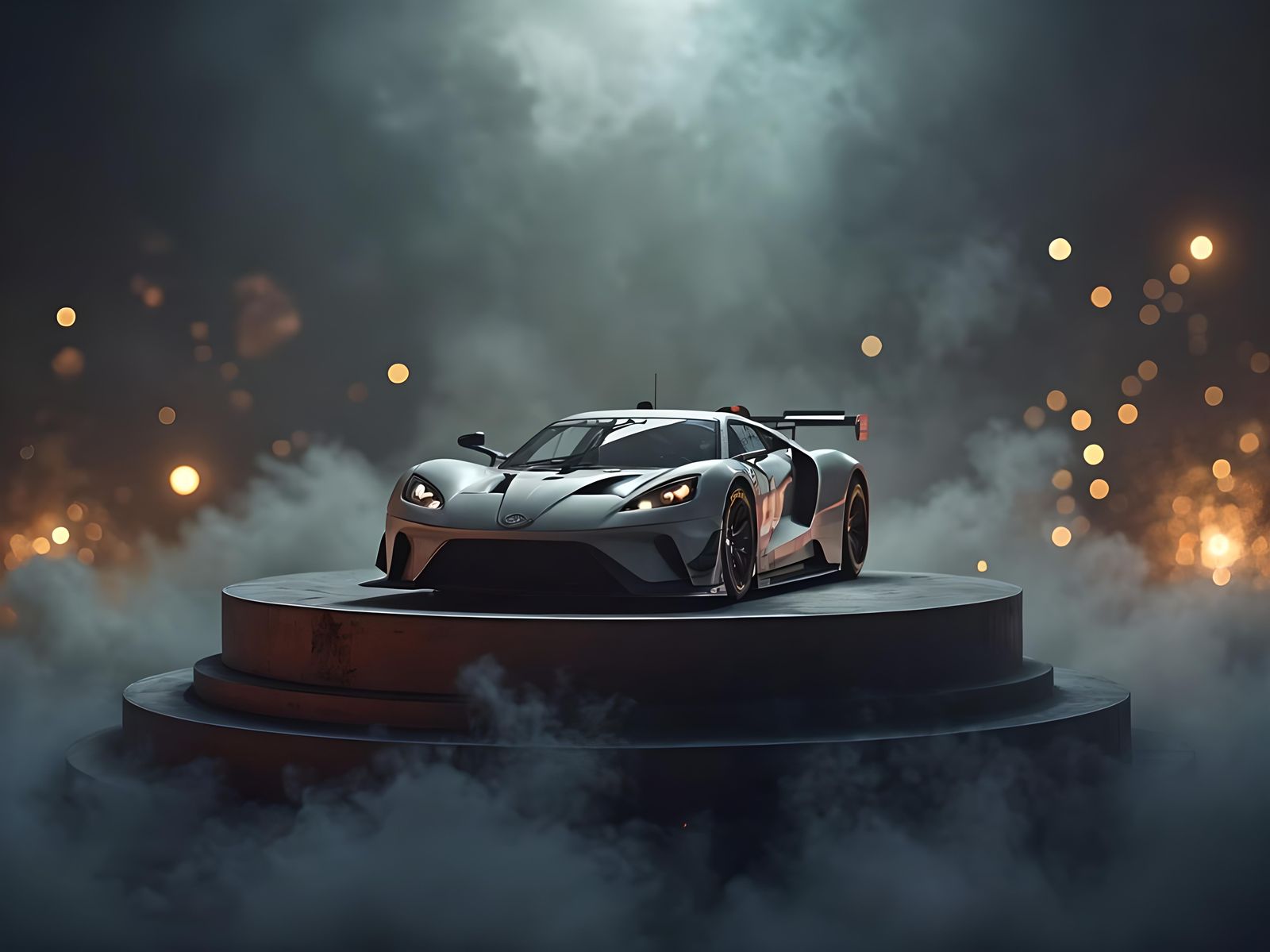 Nascar type car on a podium, intricate details, bokeh backdr...