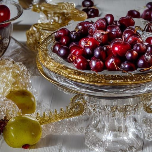 Icy Fruits in Golden Light, in the Style of Dutch Masters