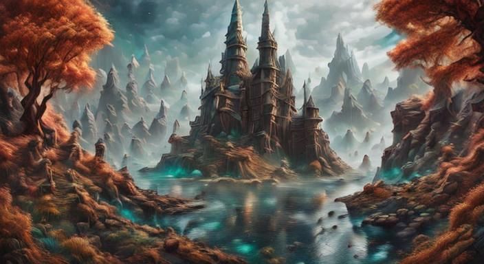 Cosmic Peaks: A Sci-Fi Mountain Landscape