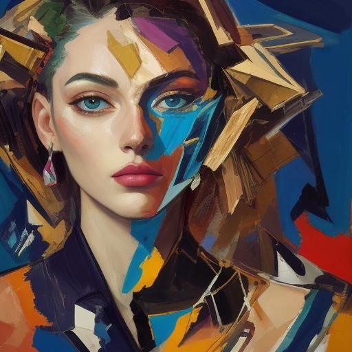 Cubist Surrealist Portrait in Oil on Canvas