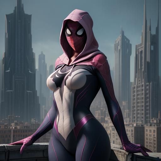 Spider-Gwen as Colossal Giant Woman in City