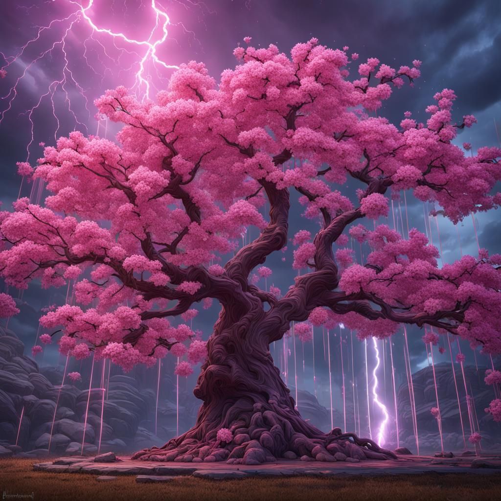 Crystal Cherry Blossom Tree with Pink Lightning