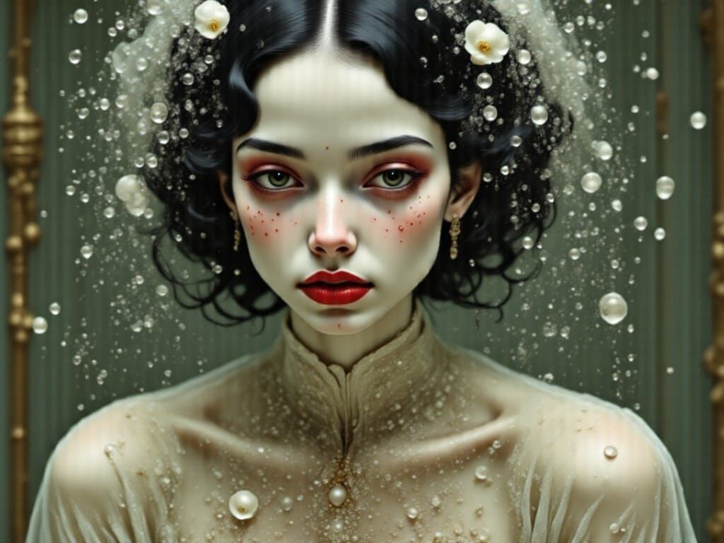 Woman's Face Hidden by Swirling Dream Foam