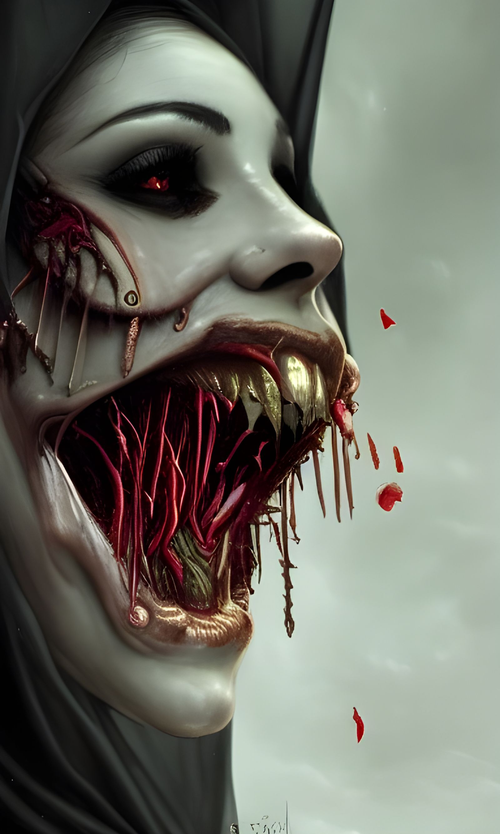 Halloween Bats Queen Portrait in Hyperrealistic Horror Art