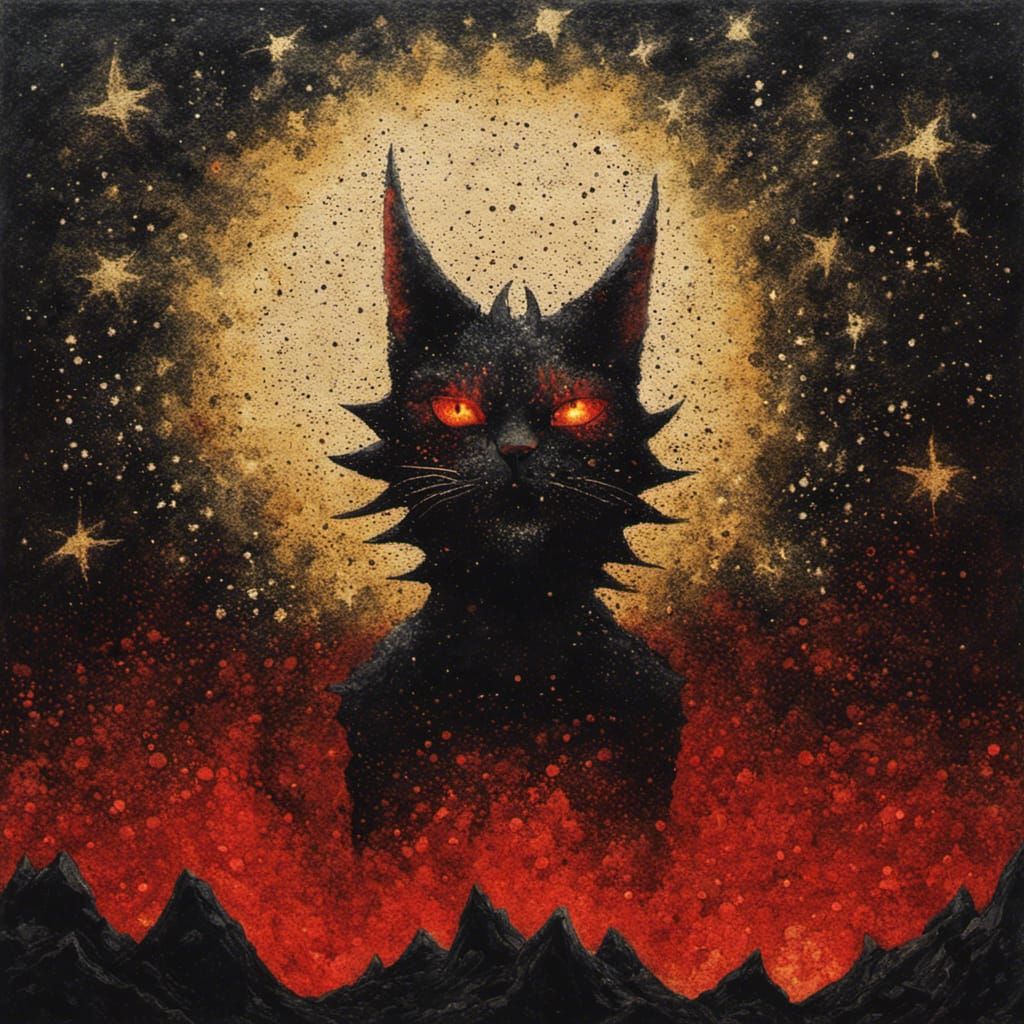 Hellfire Stone Monster in Pointillist Oil Painting