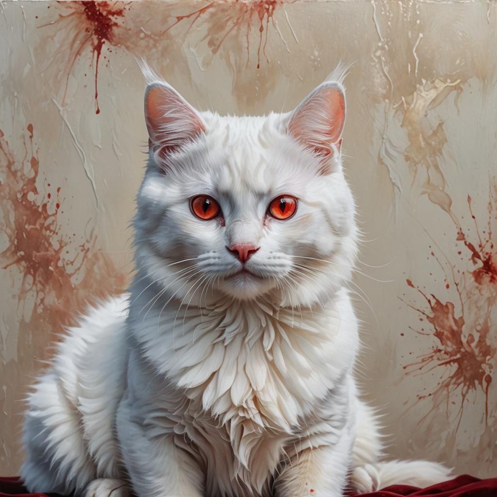 Majestic White Cat Portrait in Splash Art Style