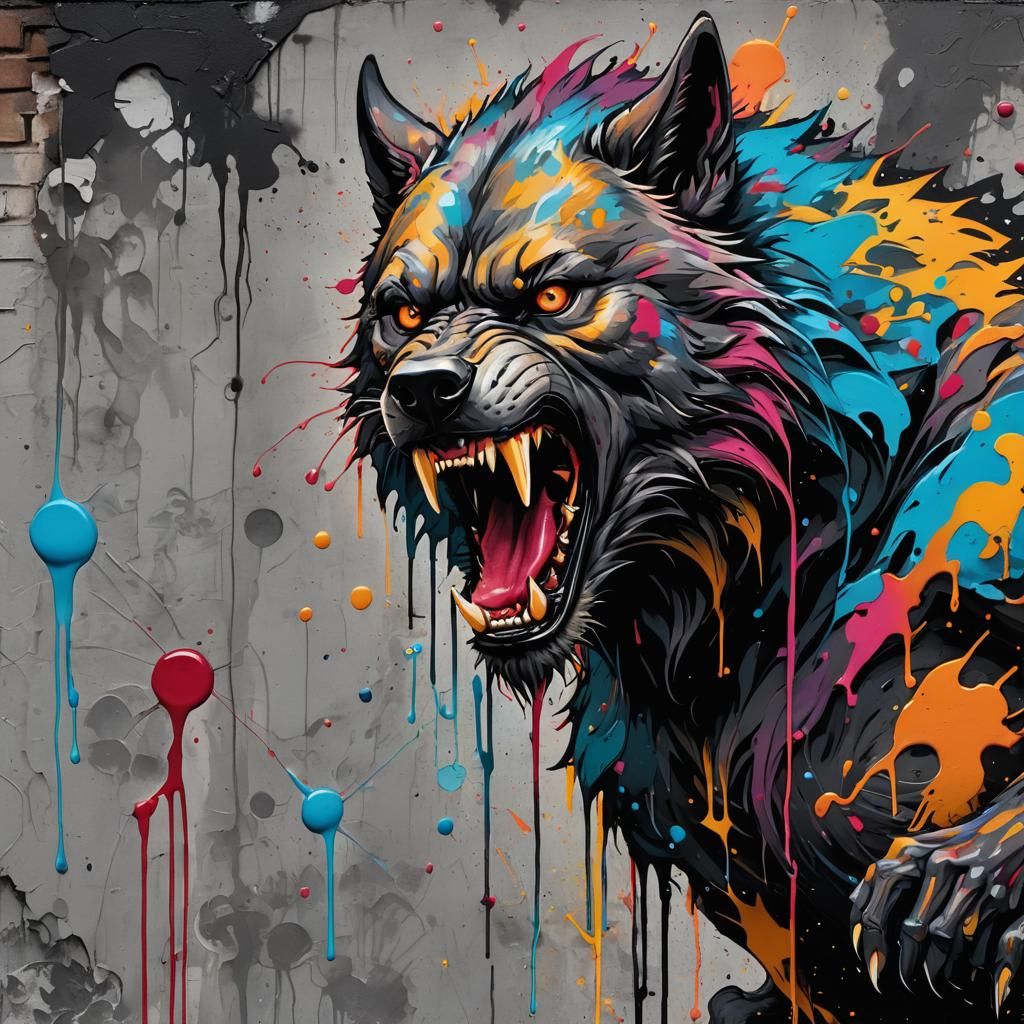 Colorful Werewolf Graffiti Art, Splash Art Style