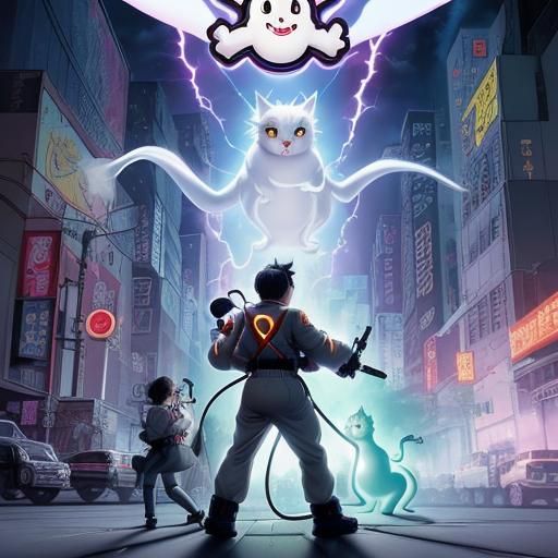 Ghostbusters vs Ghost Cat Anime Movie Poster