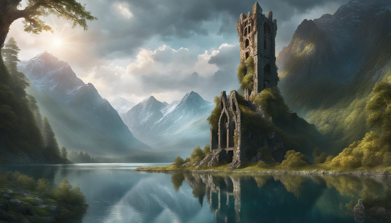 Ruined Medieval Tower in Mountain Glen