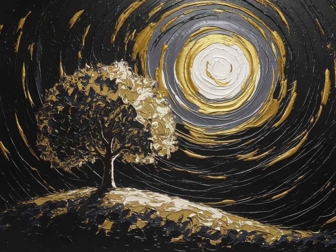 Moonlit Tree in Abstract Brushstrokes