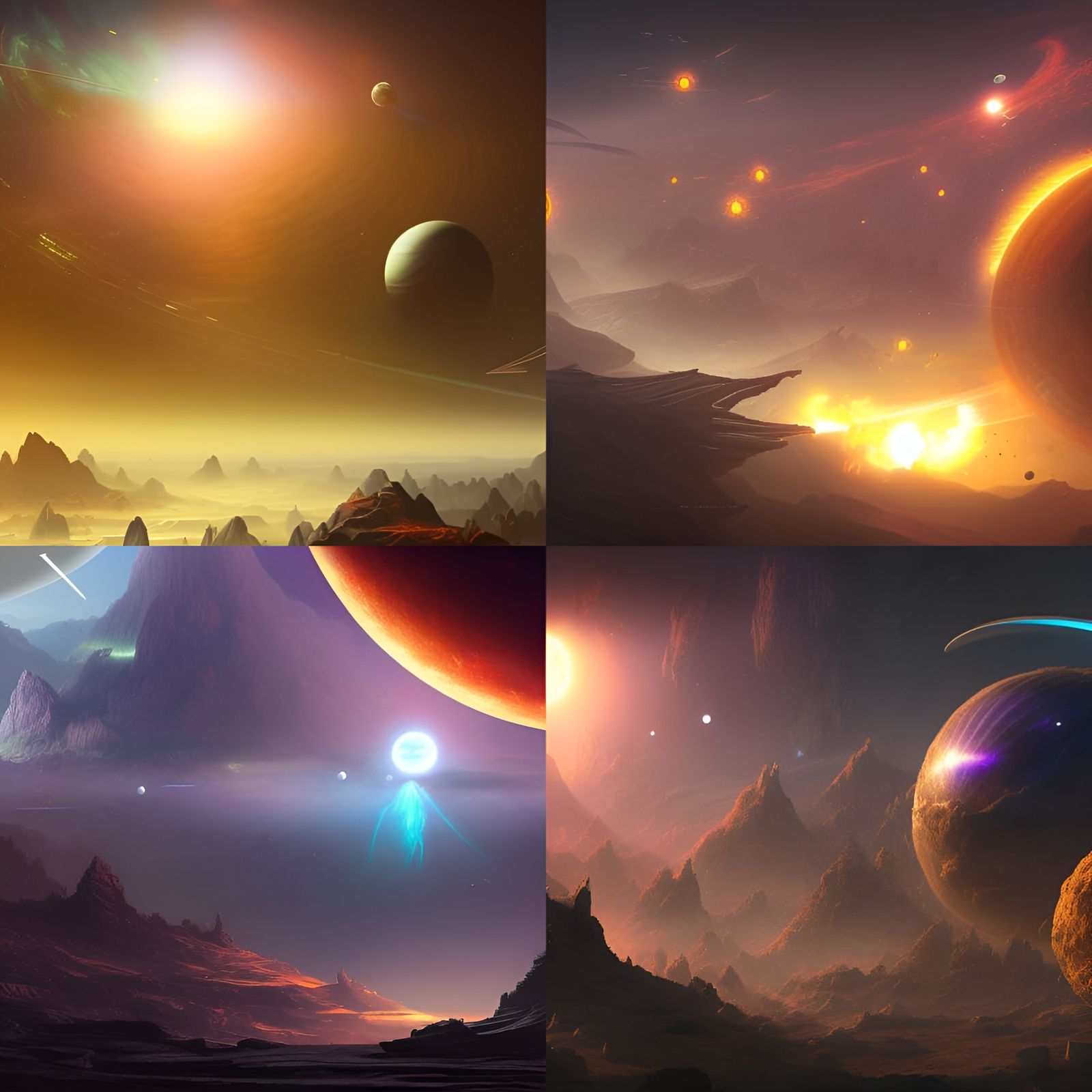 Cosmic Battle Between Planets in Detailed Matte Painting