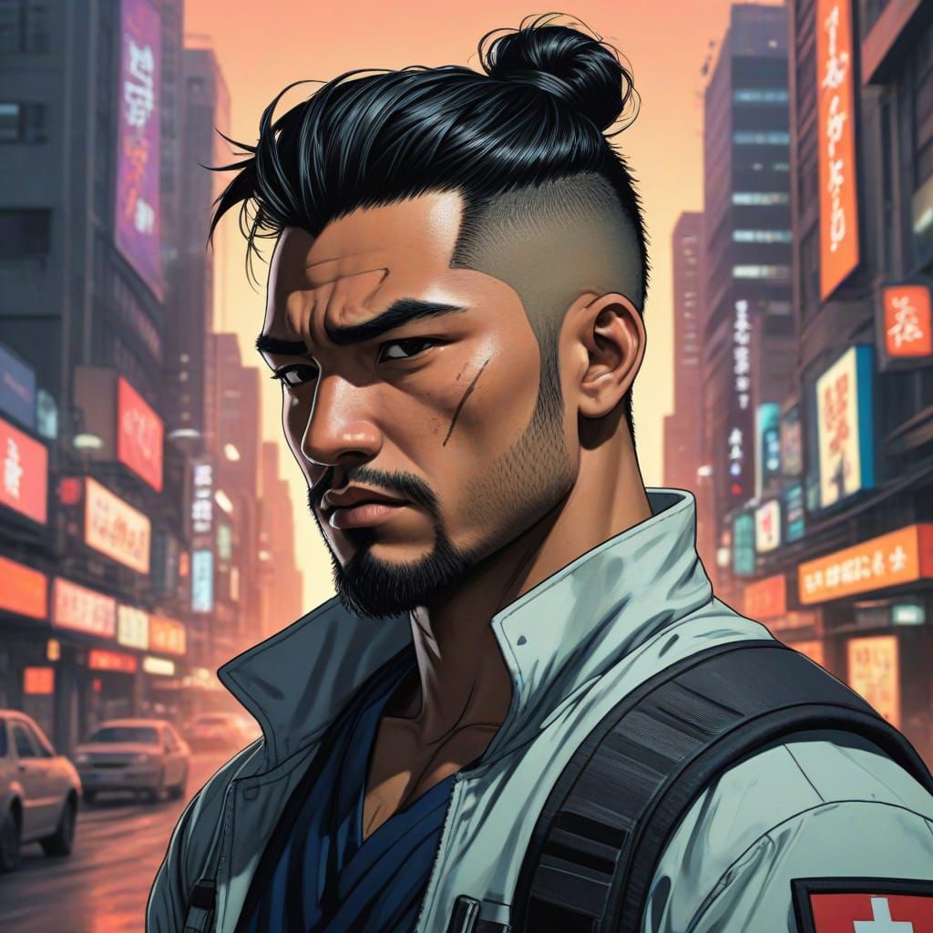 Cyberpunk Samoan Medic in High-Stakes Action