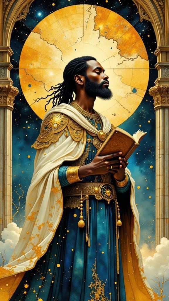 Black Man in Celestial Cathedral Gazing Upwards