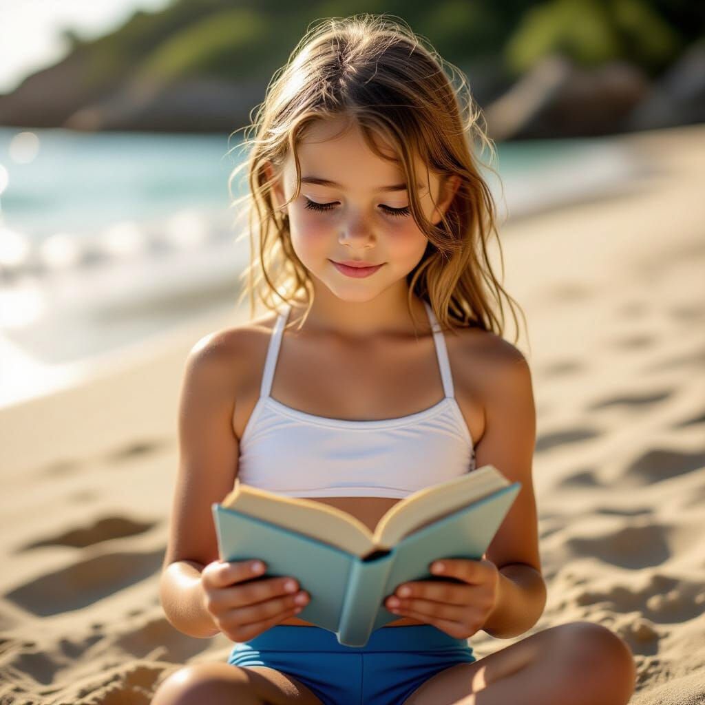 Girl Reading on Beach at Golden Hour