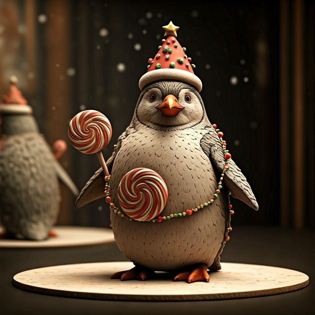 Surreal Christmas Clay Sculpture Features Penguins in Holida...