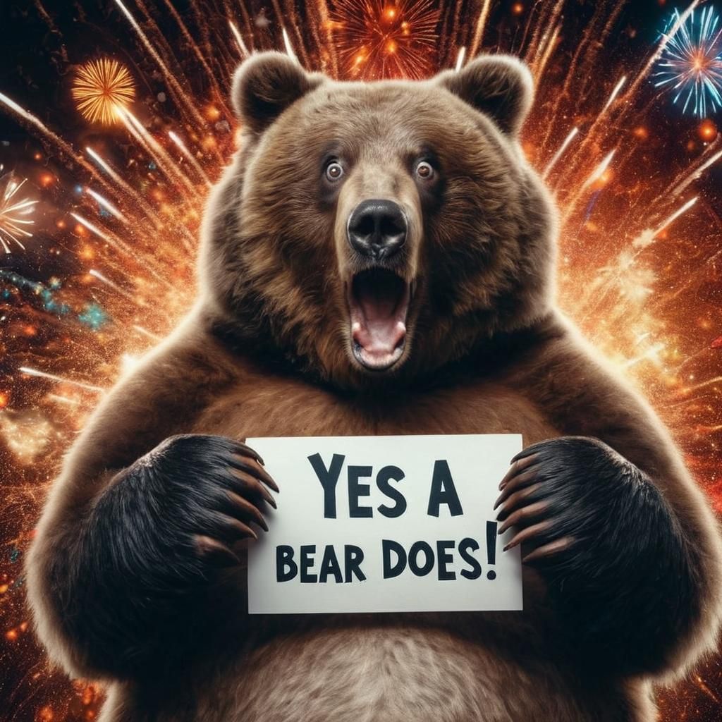 Surprised Kodiak Bear Holding a Sign