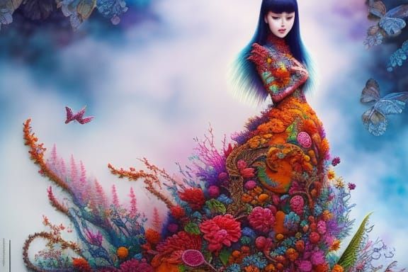 Woman in Embroidered Lizard Dress, Anime Key Visual