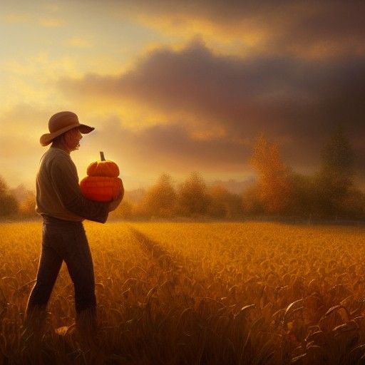 Golden Harvest Field with Farmer, Hyperdetailed Concept Art