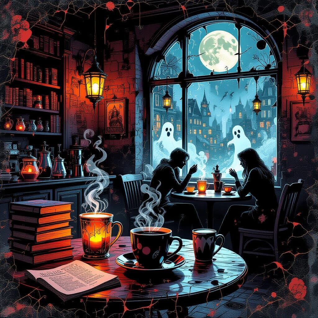 Sinister Cafe Scene with Ghostly Baristas