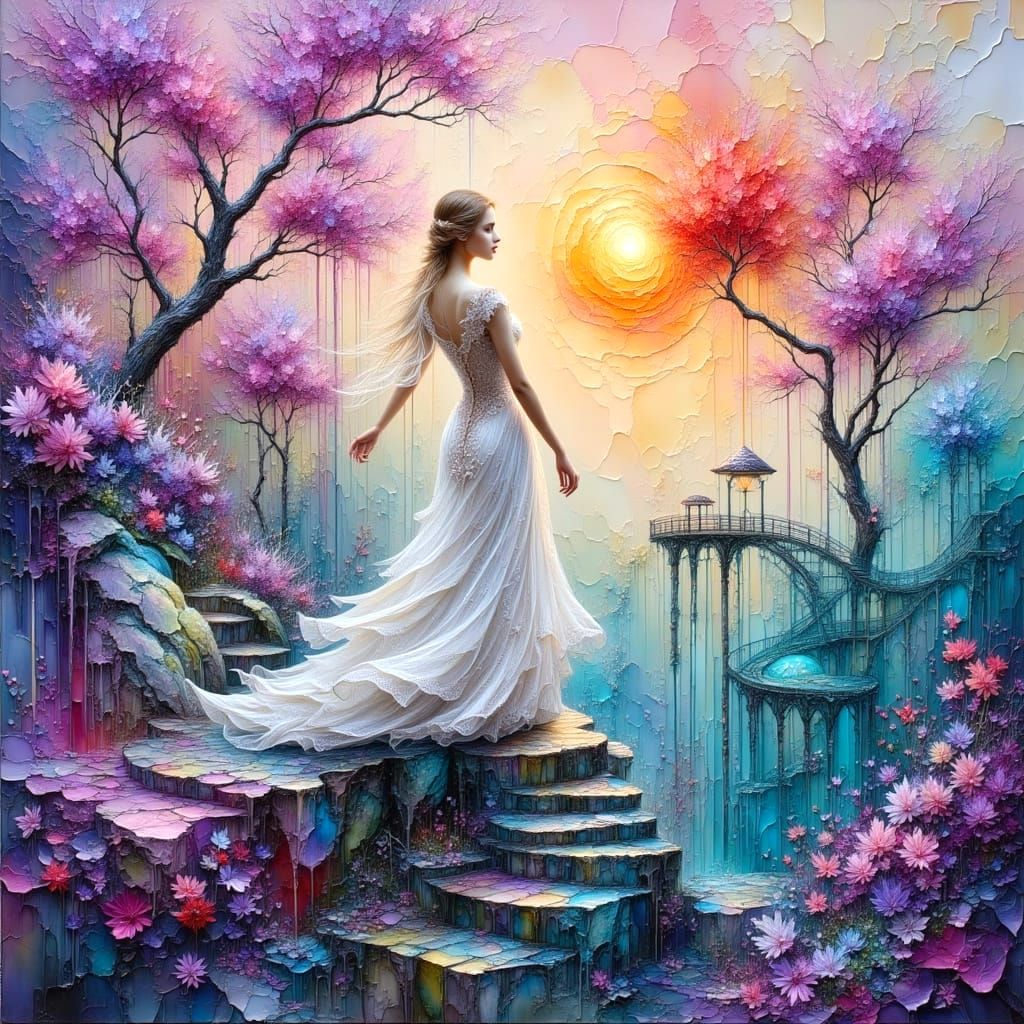 Colorful Rollercoaster Ride at Sunrise, Impasto Painting