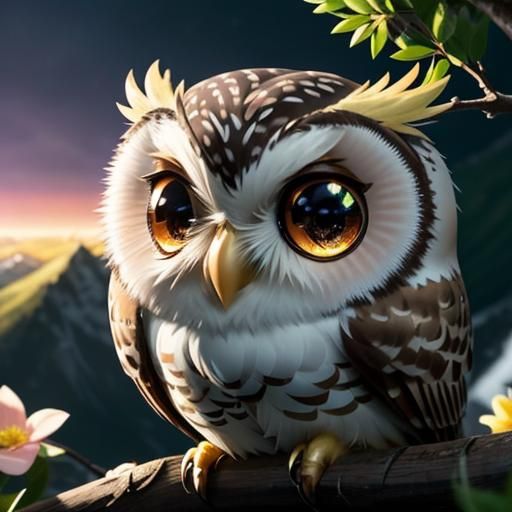Chibi Baby Owl in Vibrant Hyper-Realistic Portrait