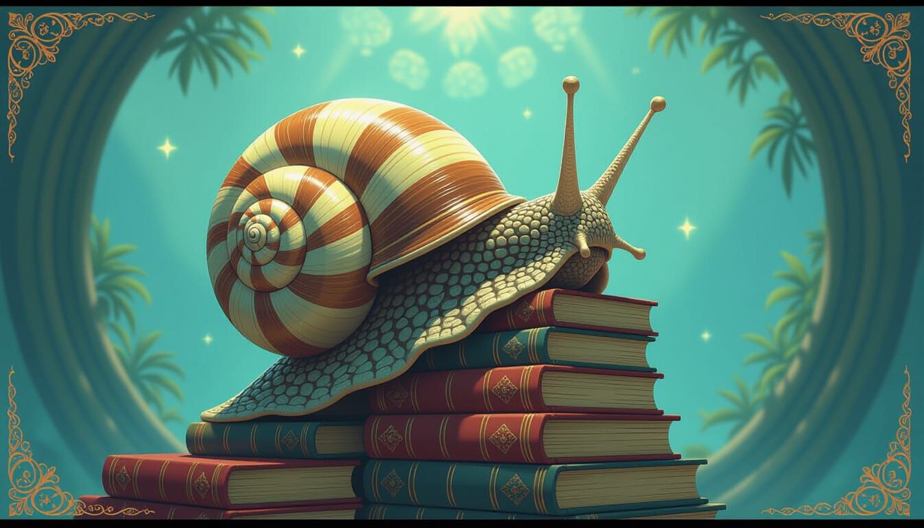 Bioluminescent Book Snail in Art Nouveau Style