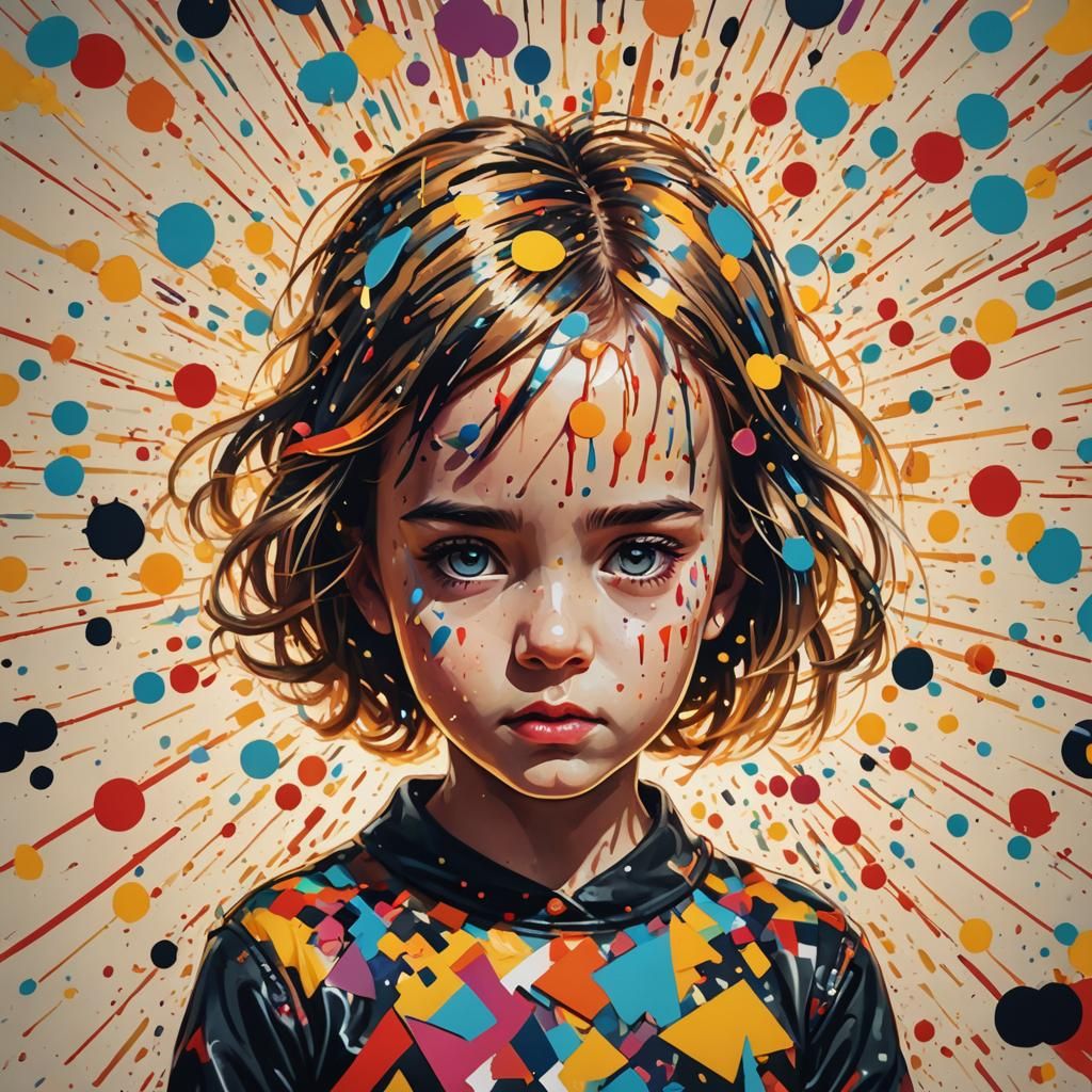 Ink Drop Engulfs Girl in Pop Art Style