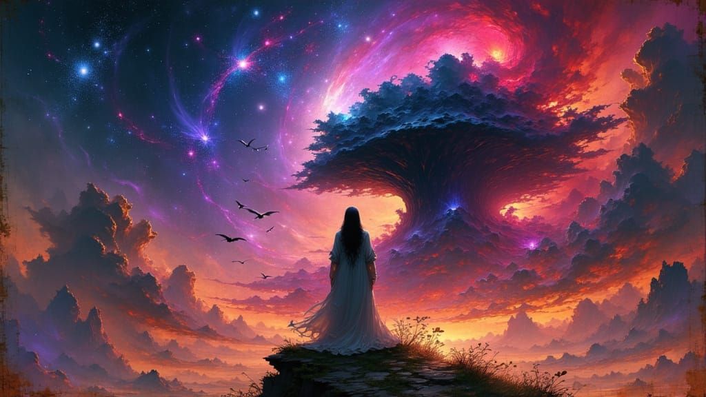 Majestic Space Goddess Amidst Vast Nebula