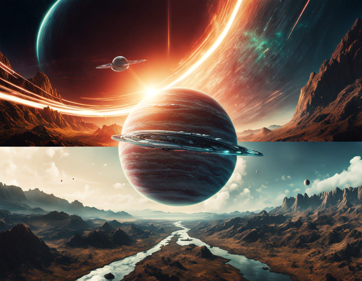 Science Fiction Landscape with Spaceship in Digital Art