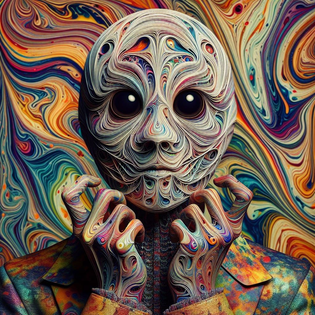 Mysterious Figure in Psychedelic Oil Marbling