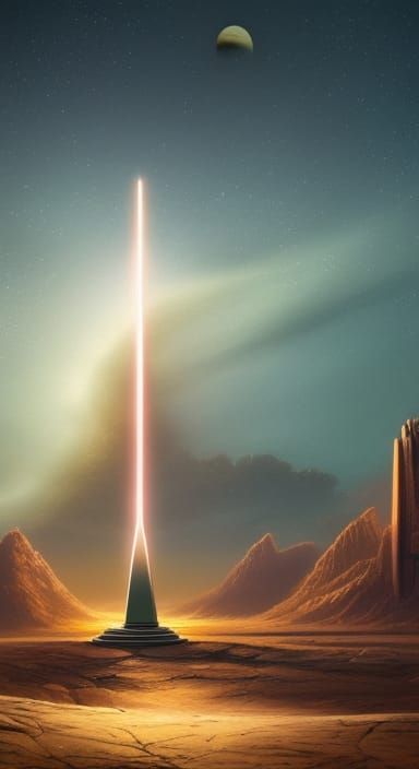 Obelisk on Desolate Planet in Magical Realism Style