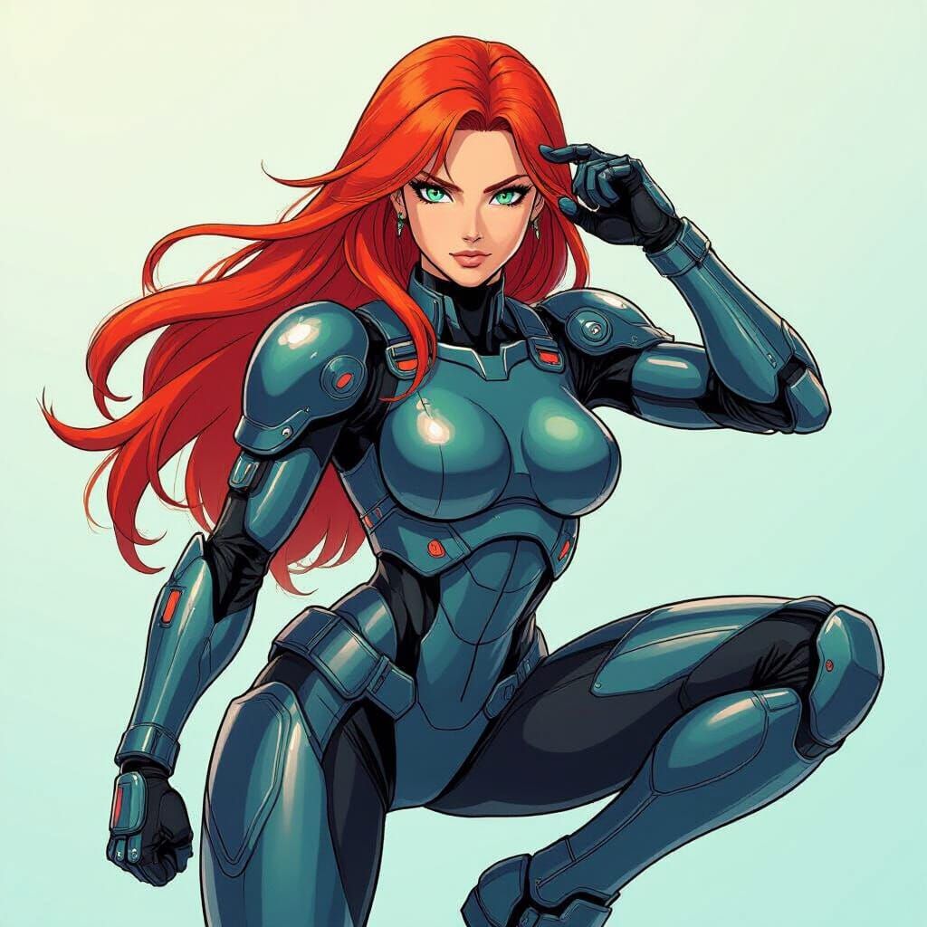 Anime Warrior Woman in High-Tech Armor