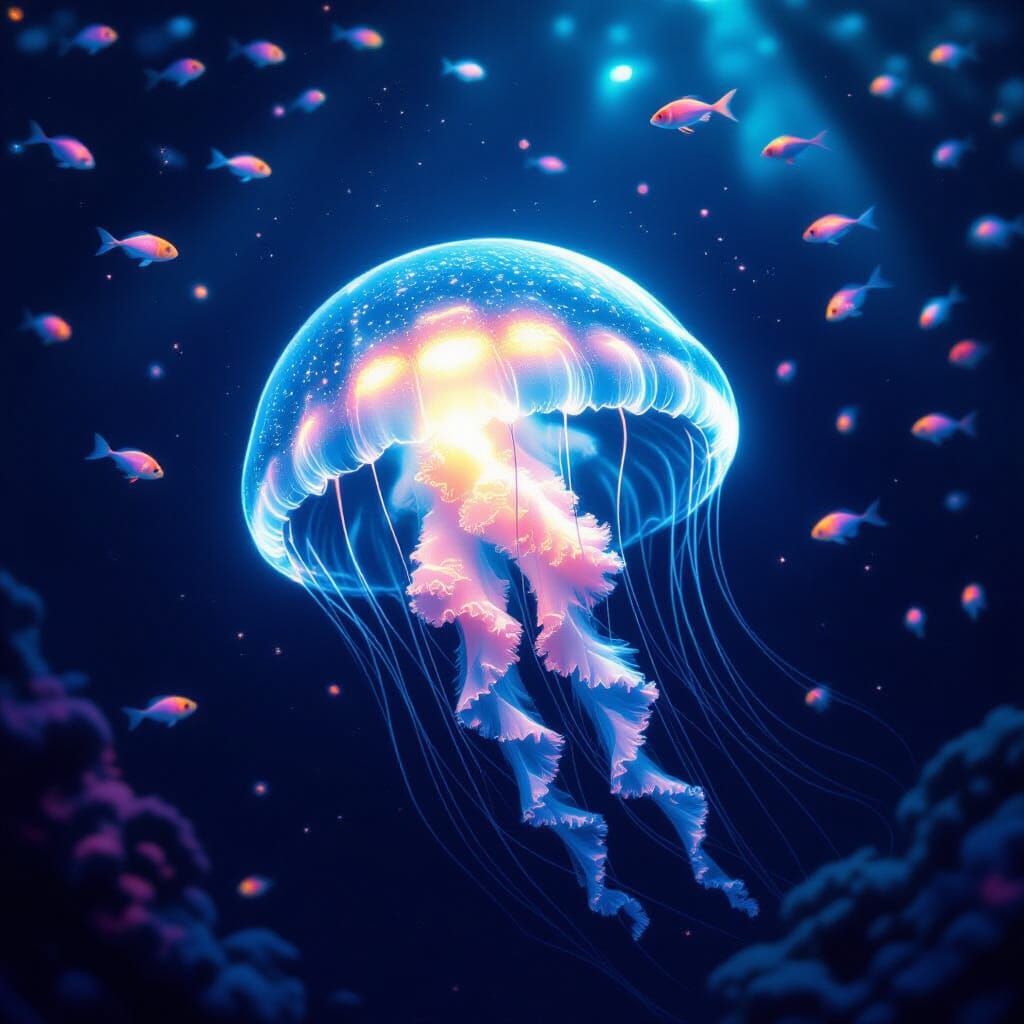 Bioluminescent Jellyfish in Alien Ocean Dreamscape